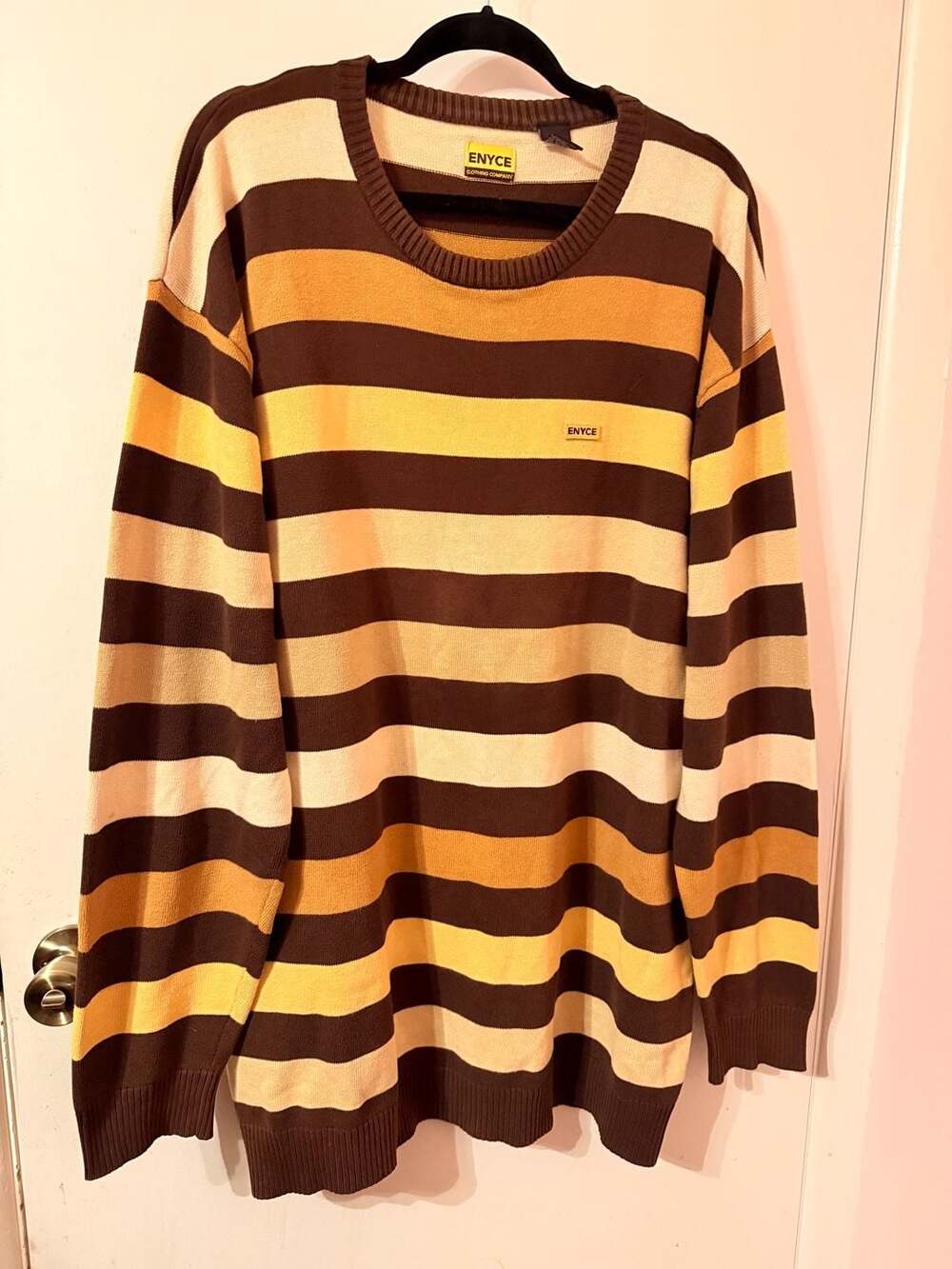 Enyce Striped Cotton Sweater Size XL Brown Yellow Vintage Pullover